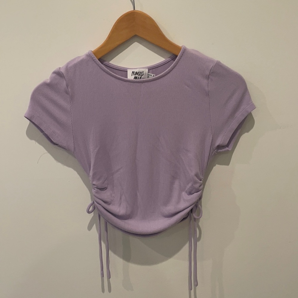 Princess Polly cropped purple top.